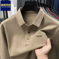 雅鹿男装男士宽松春秋季POLO衫长袖休闲纯色体恤衫商务翻领上衣男