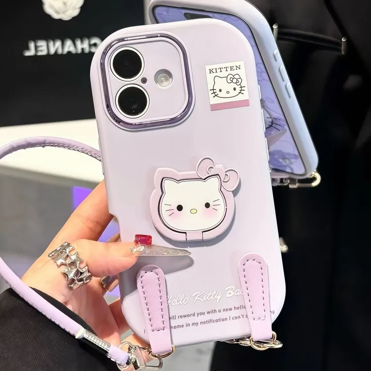 新款适用小Kitty支架挂绳苹果17手机壳iPhone16小米vivoppo华为80