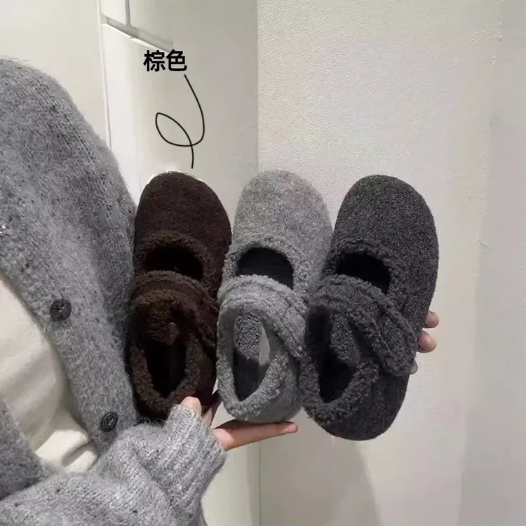 内增高5cm配裙子保暖加绒玛丽珍毛毛鞋女秋冬单鞋棉鞋毛呢料软底