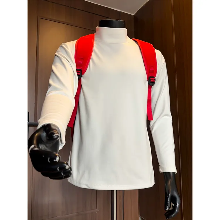 纯白色半高领德绒打底衫男款秋冬季cleanfit重磅长袖T恤内搭卫衣