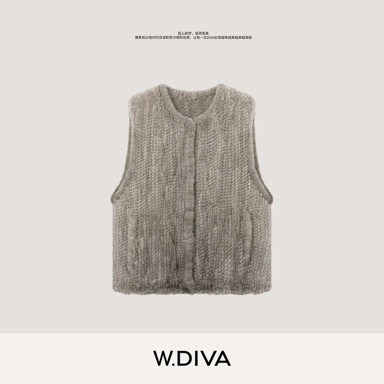W.Diva【暖调】进口天鹅绒珍珠貂皮草老钱坎肩女马甲外套54C222988
