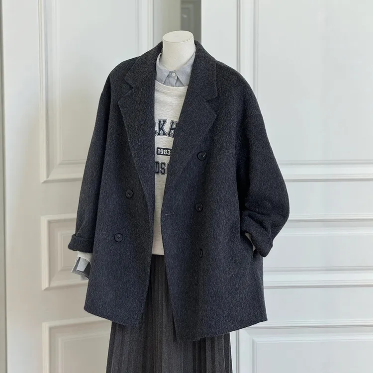 短款毛呢外套女小个子2025新款秋冬季高级感加棉加厚西装呢子大衣