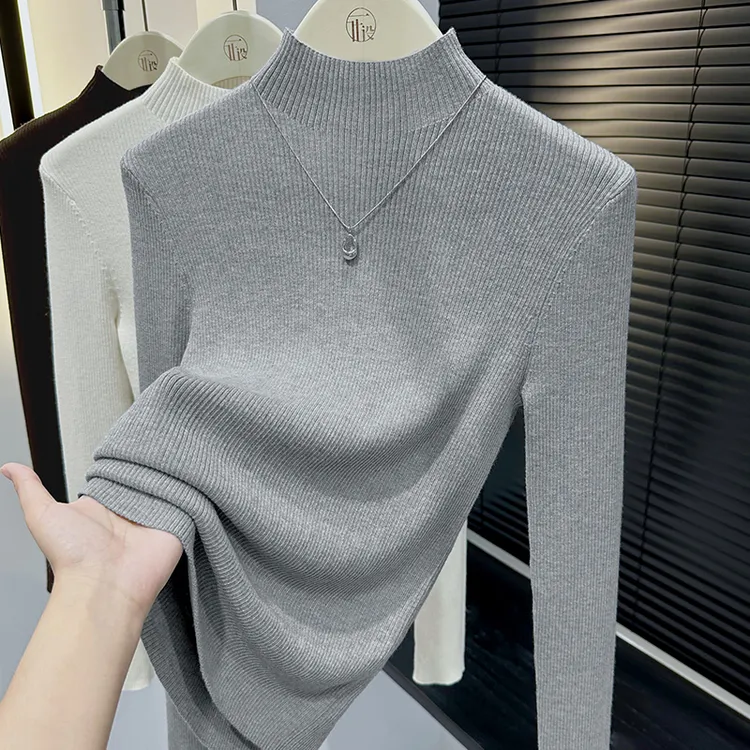 浅灰色高级感打底衫女2025秋冬内搭半高领毛衣针织衫修身显瘦上衣