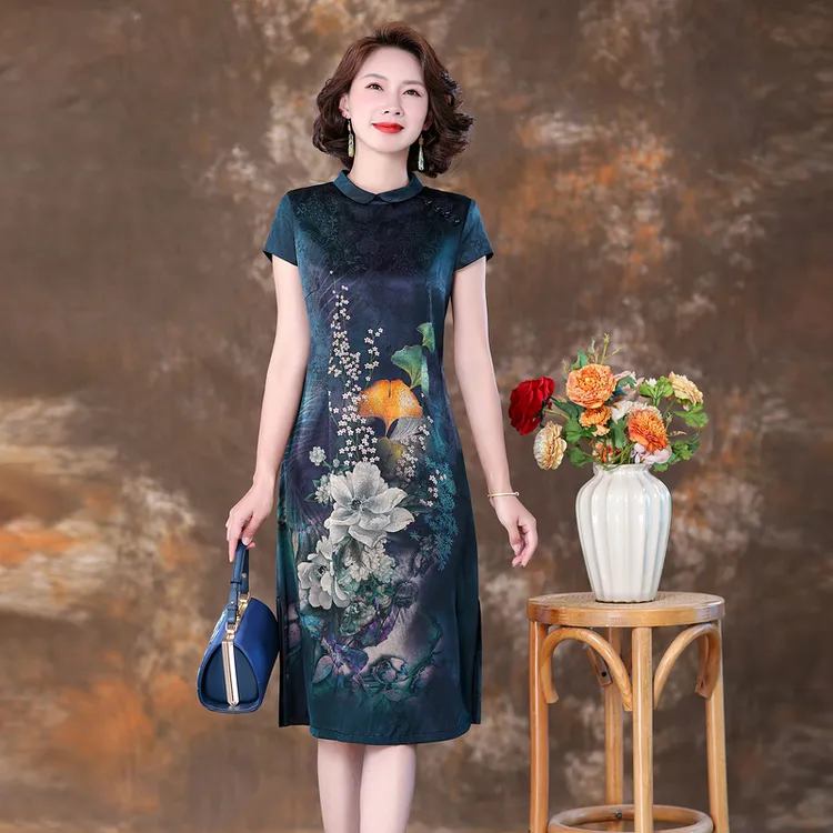 桑蚕丝真丝连衣裙年轻款2025高端中年妈妈装夏季新中式改良版旗袍