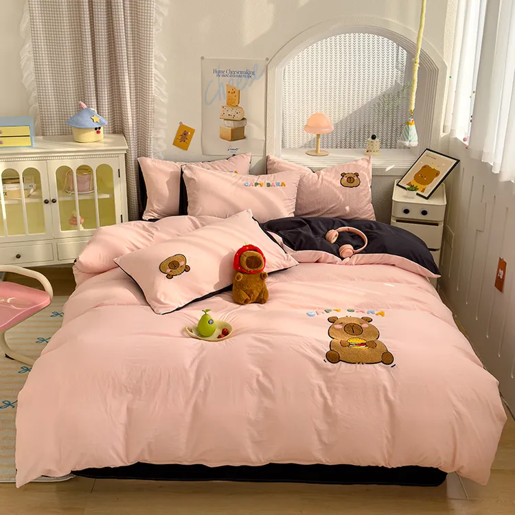 2025款卡通毛巾绣可爱女孩四件套学生宿舍少女心床上三件套（YH）