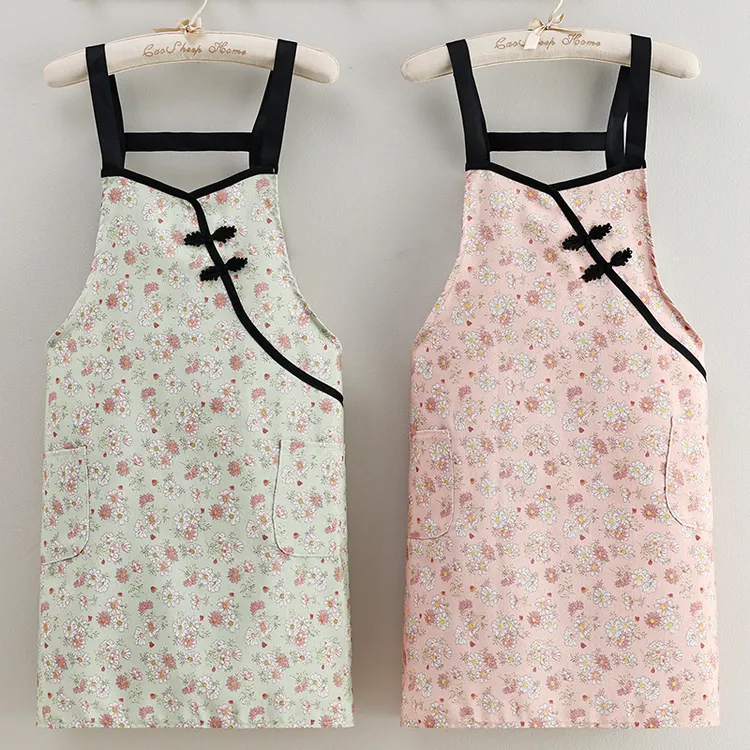 轻薄旗袍中式复古风竹节棉透气围裙家用厨房防油污耐脏工作服定制