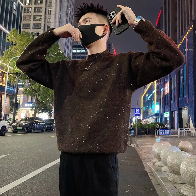 满天星亮片毛衣男款冬季2025新款男士秋冬装高级感圆领内搭针织衫