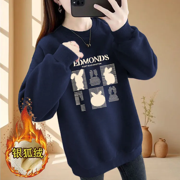 美式潮流爆款高档圆领秋冬印花2025华棉卫衣女士韩版ins外套胖mm