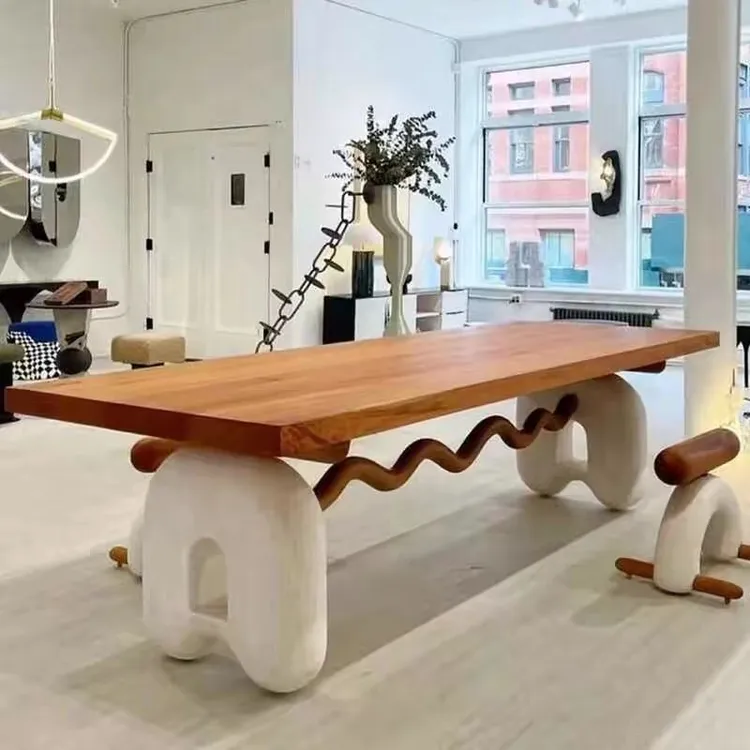 北欧实木奶油风麦兜餐桌进口白蜡长方形中古设计师书桌木色办公桌