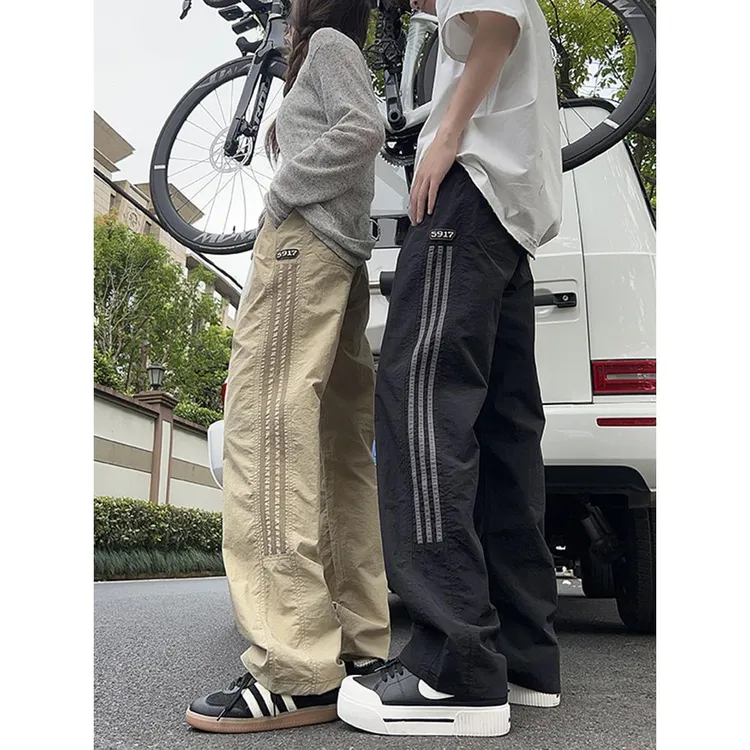侧条纹裤子男夏季薄款速干工装裤设计感美式三条杠运动裤直筒百搭