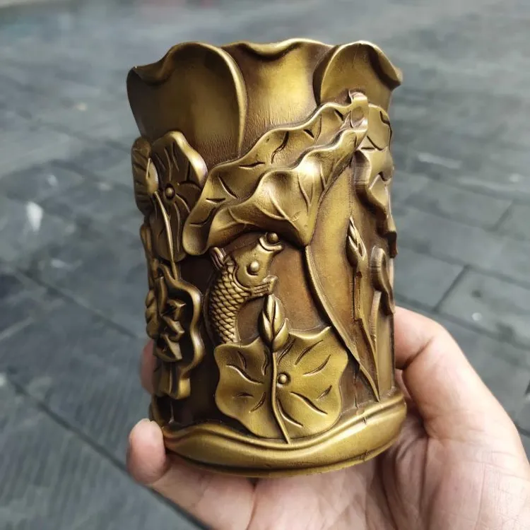 农村老物件收藏笔筒莲花家居装饰桌面摆件旧物品办公室书房工艺品