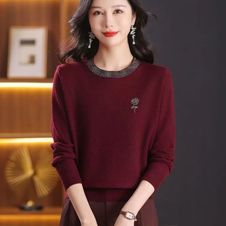 中老年妈妈装打底衫洋气时尚春款百搭长袖春秋气质宽松圆领中年