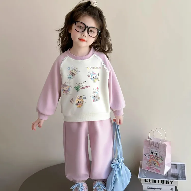 女童拉布布套装春秋2025新款儿童洋气秋季卡通女秋装卫衣两件套