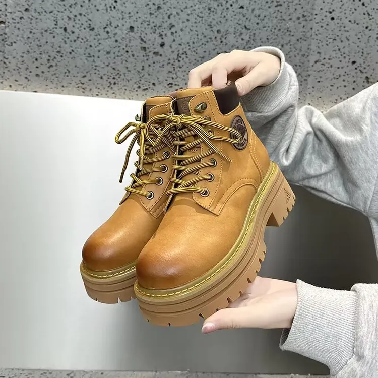 网红同款夏季8CM厚底马丁靴女街拍隐形内增高靴子登山徒步短筒靴