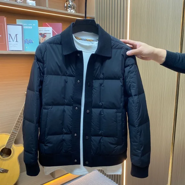 鸭绒螺纹宽松男士加厚立领保暖休闲百搭外套翻领96716