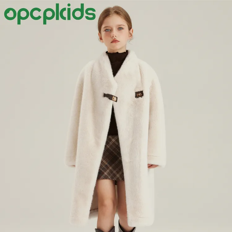 OPCP儿童精仿水貂外套秋冬新款女童保暖毛毛时尚大衣中长款25005