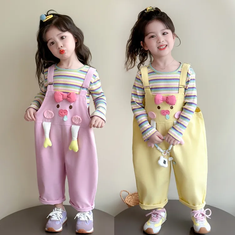 女童背带裤套装2025新款儿童春秋装韩版洋气女宝宝秋季时髦两件套