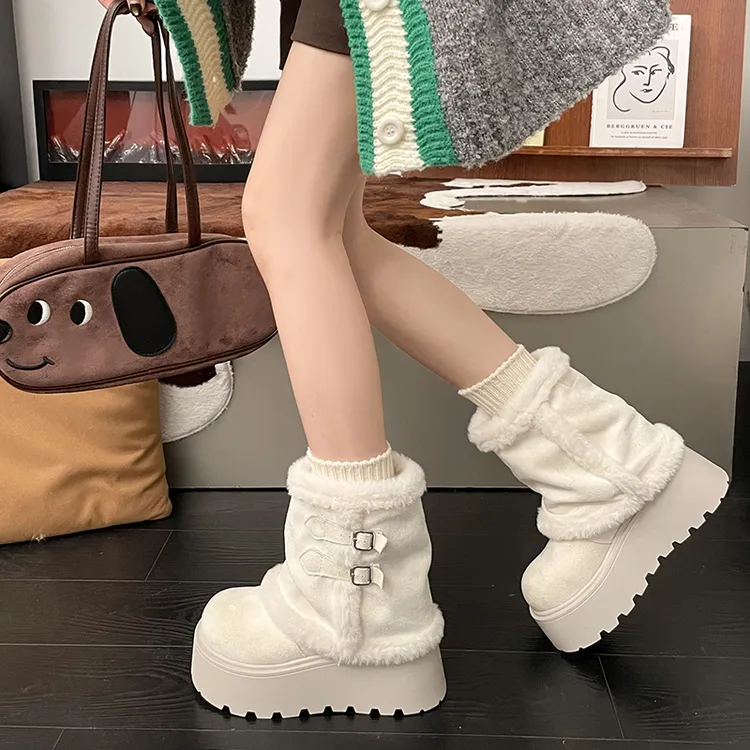 OJRZ复古厚底加绒加厚雪地靴女款2025新款冬季保暖东北毛毛棉鞋子