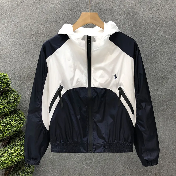 流行专柜品质刺绣拼接夹克外套男高端薄款连帽上衣2025年秋季新款