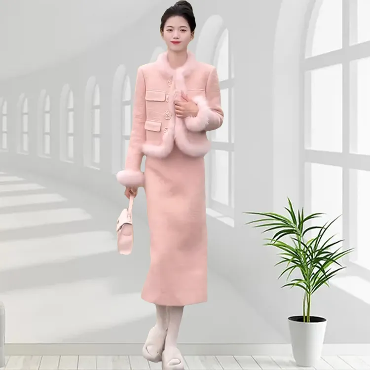 冬季新款名媛风气质小香风套装6629时尚洋气加厚毛呢外套+半身裙