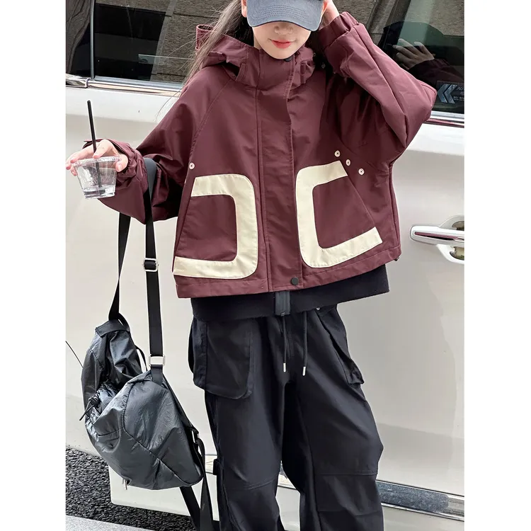 K29890孙小美撞色女童短款2025秋新款儿童外套春秋连帽上衣