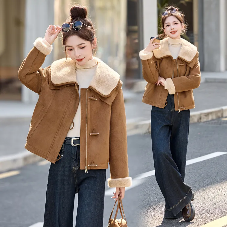 加绒加厚皮毛一体外套女2025冬季新款巨好看宽松百搭减龄夹克上衣