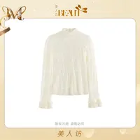 美人访【千金蕾丝】半高领蕾丝百搭打底上衣10269