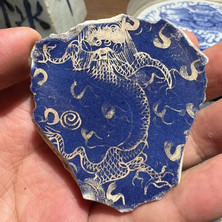 Q祭蓝描金龙纹瓷片标本学习收藏手工制作顺丰包邮