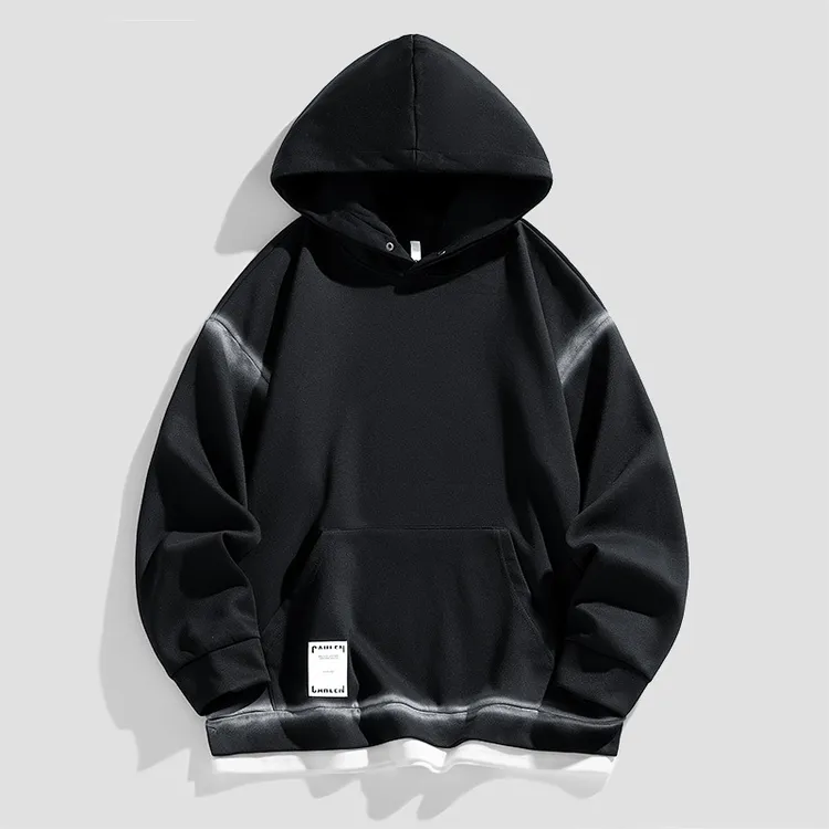 慵懒风卫衣男个性潮流喷染工艺假两件连帽上衣美式宽松长袖衣服男