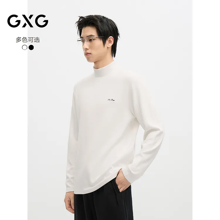 GXG男装 半高领长袖T恤保暖舒适打底磨毛秋冬#G24D343010