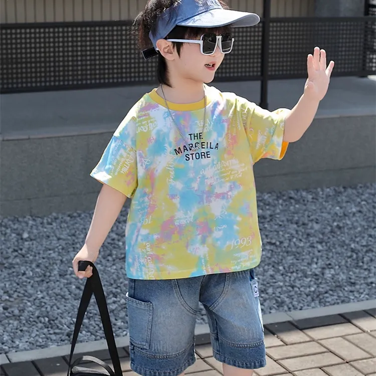 韩版儿童夏装男童潮酷扎染短袖T恤新款洋气宝宝半袖夏季休闲衣服