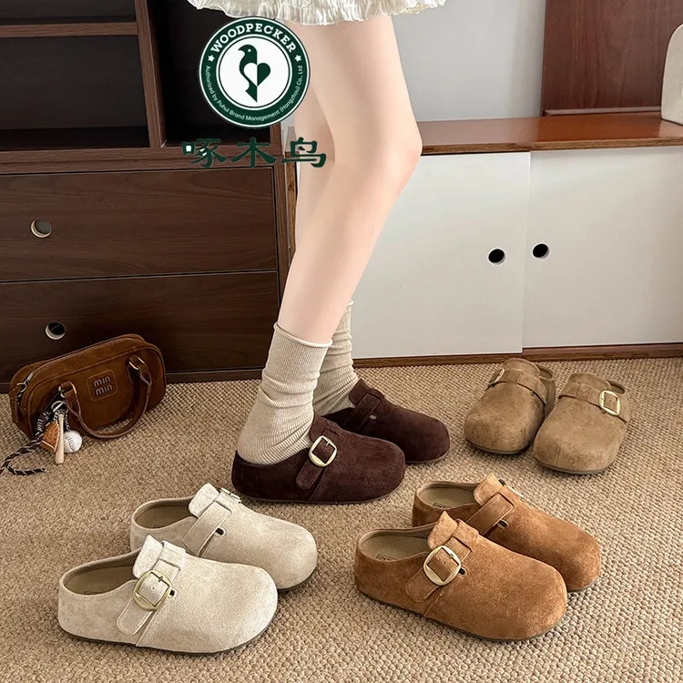 啄木鸟增高5cm厚底勃肯包头半拖鞋女外穿2025款秋季小个子勃肯鞋