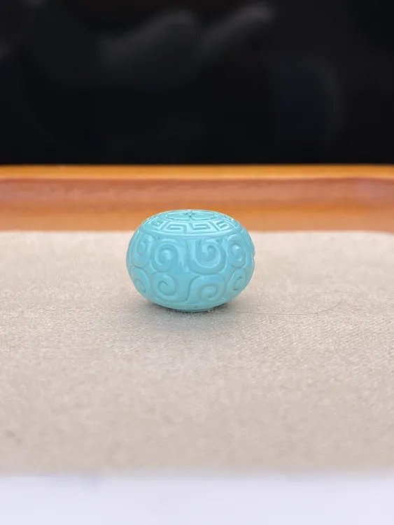 天然原矿高瓷回纹珠雕刻配饰百搭气质款绿松石14.5mm