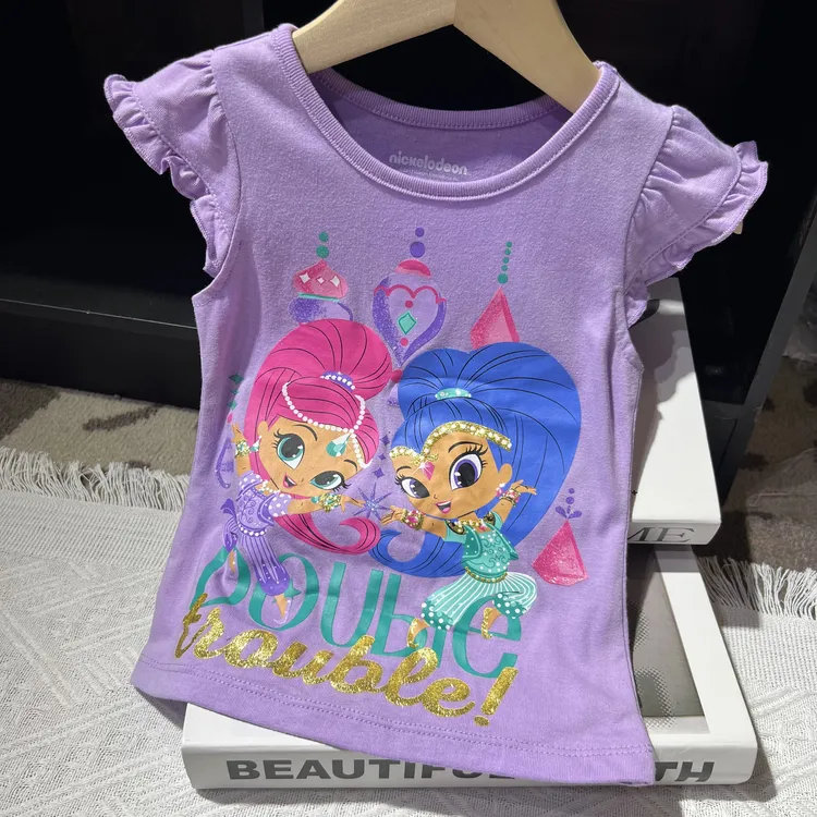 夏季儿童女童小飞袖薄款短袖T恤卡通印花外贸童装公主小孩衣服实