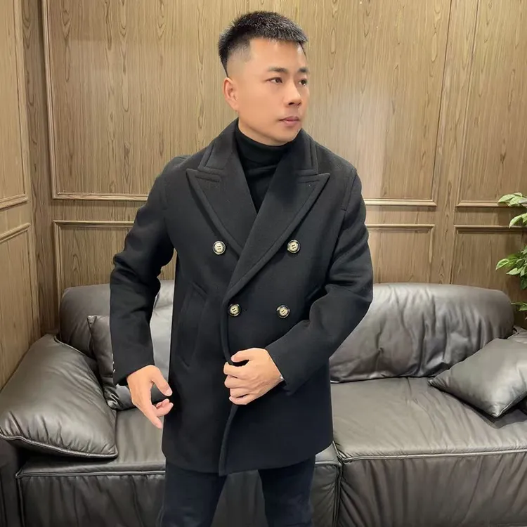 TA钴推荐2025冬季新款50153 男士绵羊毛双排扣羊毛大衣中长款外套