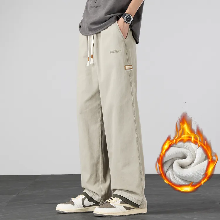 2025秋冬新款纯棉休闲裤男款美式高街潮流宽松直筒加绒工装裤子男