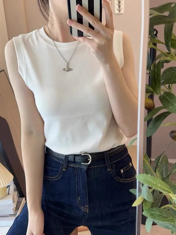 莫代尔显瘦背心修身风吊带外搭网红外穿新款女装无袖白色上衣内搭