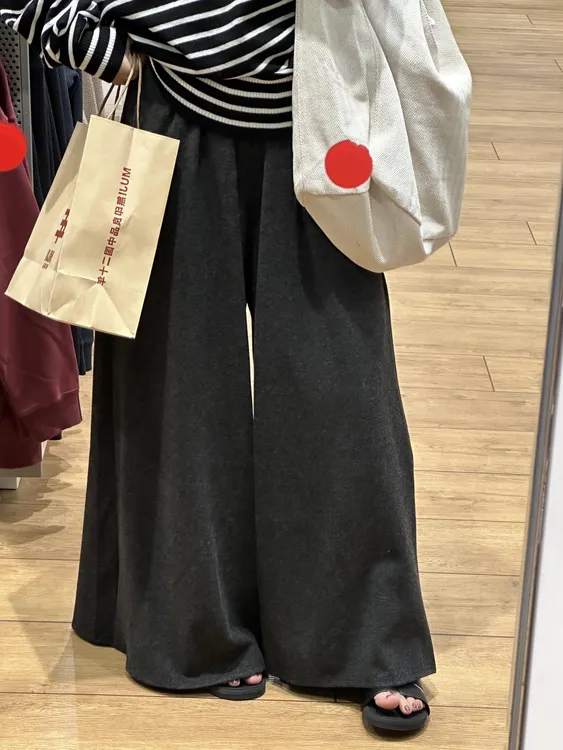 松弛感慵懒风糯米阔腿裙裤女秋季新款大码胖mm宽松显瘦休闲针织裤