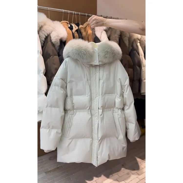 2025女冬季新款韩系时尚百搭中长款宽松收腰显瘦加厚连帽棉服外套