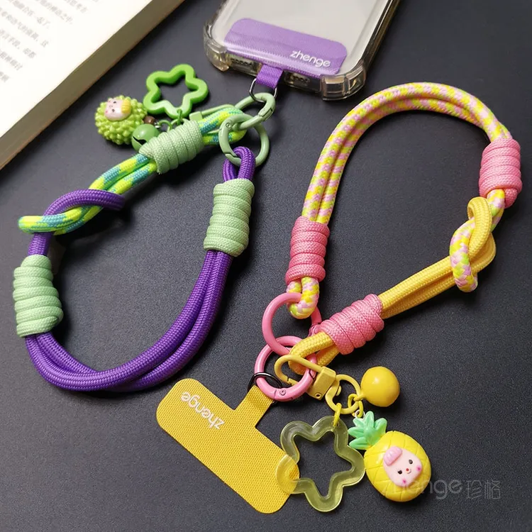 ins撞色手机壳短款手绳编织手腕带包包挂件防丢防摔短绳结实女款