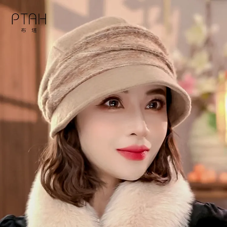 布塔小香风堆堆帽女士秋冬时尚羊毛呢帽保暖时尚气质鸭舌帽PT0810