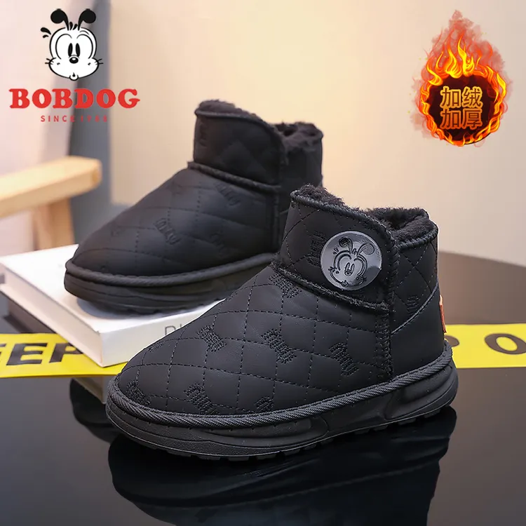 巴布豆品牌童鞋儿童雪地靴男童冬季新款2025防滑加绒加厚女童棉鞋