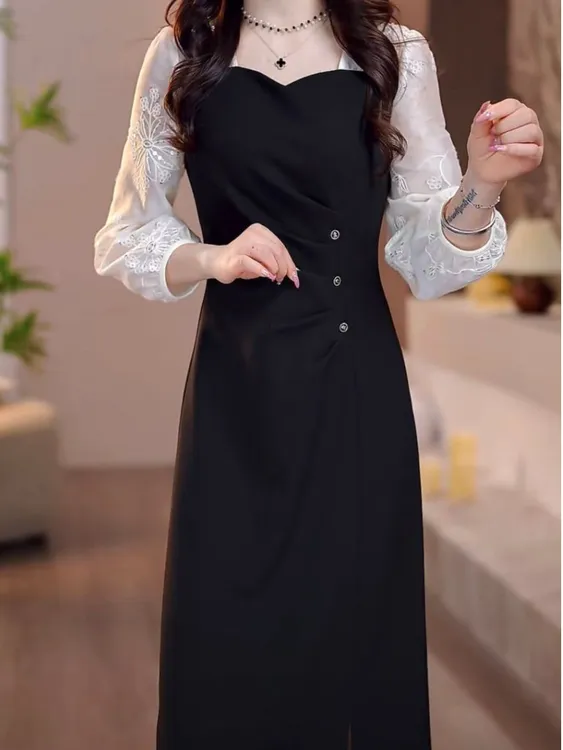 复古新款气质法式收腰礼服裙2025春季修身显瘦赫本小黑裙连衣裙