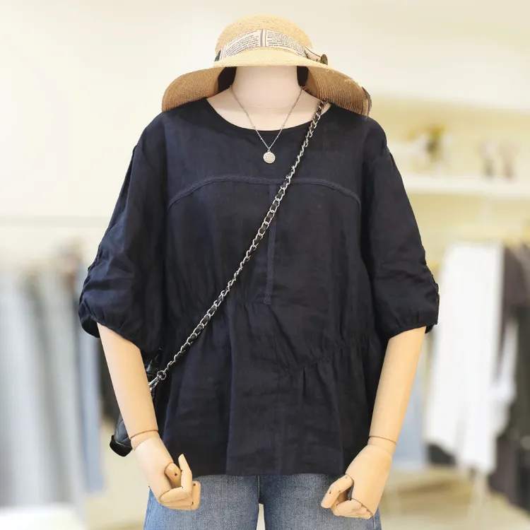 zaw大码加大加宽女装棉麻上衣胖mm显瘦遮肚子减龄洋气娃娃衫25230