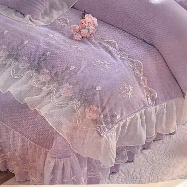 合格品保暖80支冬季透气床品套件床单花边床品被套