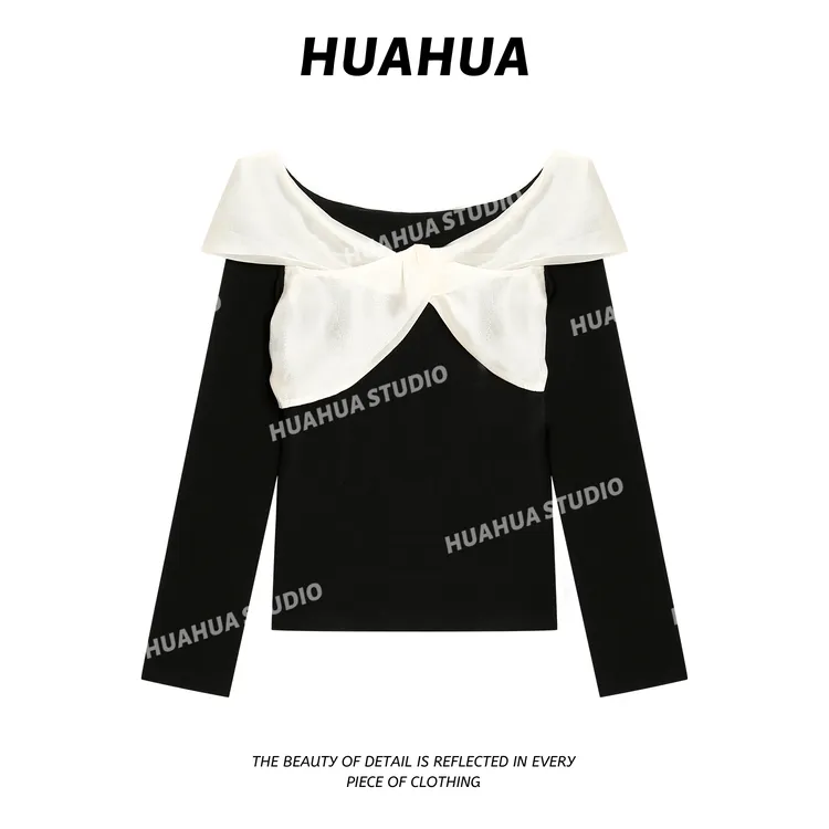 【花花】无死角的美~套头款长袖针织针织衫百搭秋冬假两件拼接