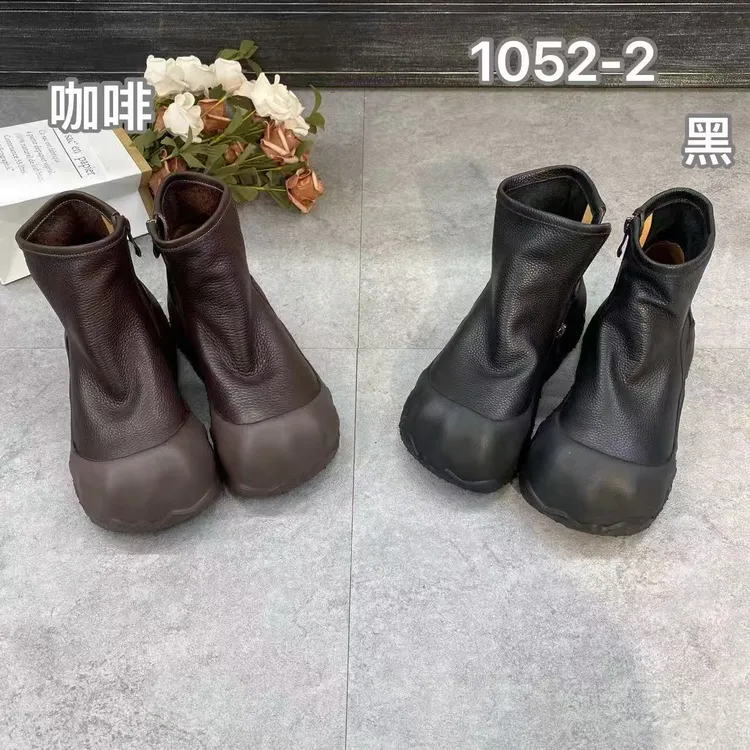 1052秋冬厚底轻底牛皮侧拉链圆头短靴韩版靴子