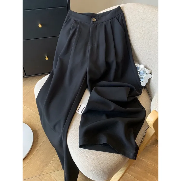 2025春季高端新款阔腿裤直筒梨型身材抗菌西装拖地垂感抗皱香蕉裤