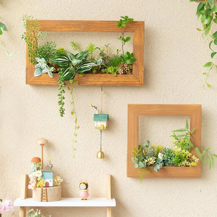 阿楹背景墙绿植仿真花电视墙面饰相框画园客厅植物壁挂件