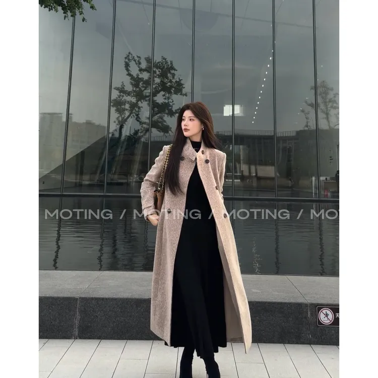 【西雅图大衣】秋冬收腰毛呢外套女中长款过膝呢子大衣气质风衣